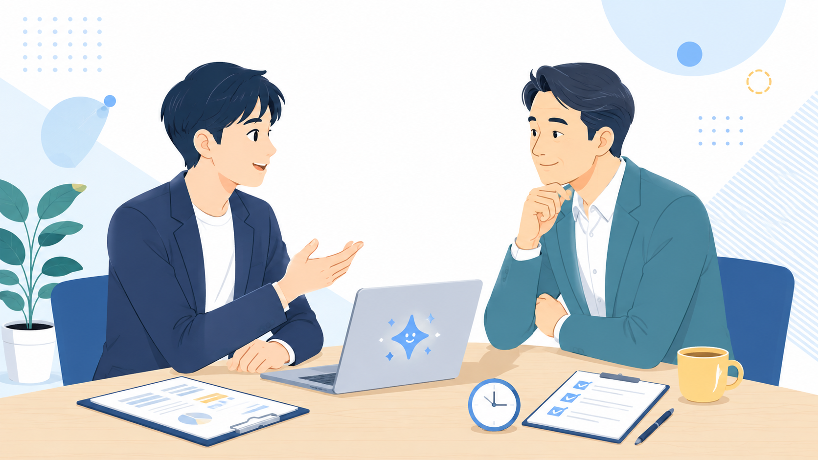 上司にAI活用の業務改善を提案する経理担当者